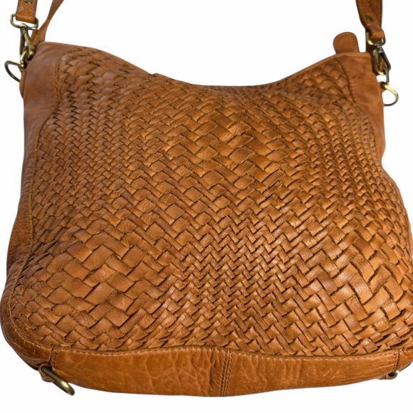 100% leather woven handbag double strap zip closure purse - Picture 3 of 8